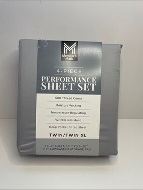 NWT Member's Mark 4-Piece Performance Sheet Set . Twin/Twin XL.  Gray